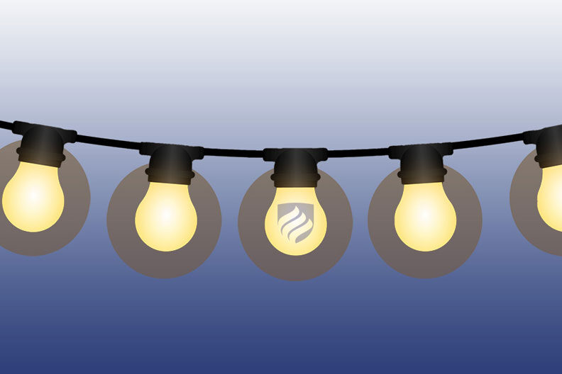 Illustration of a string of five lightbulbs, symbolizing how to measure innovation.