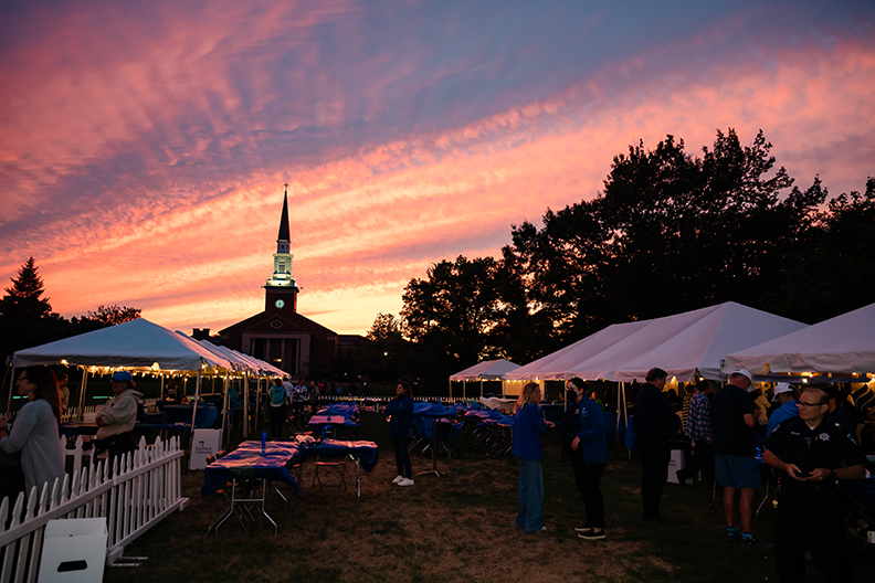 Sunset over the mall at Elmhurst University